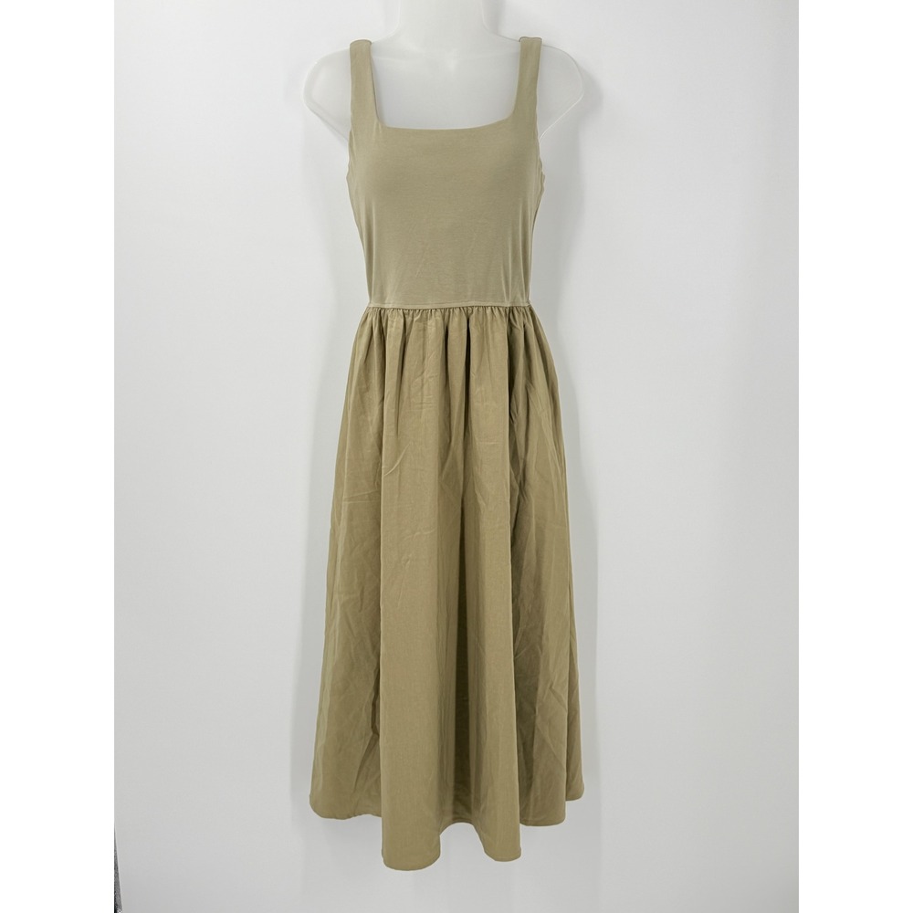 OGL Move Square Neck Built-in Bra Midi Dress Pockets Womens Sz M minimalist